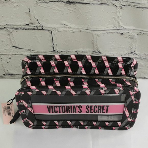 VICTORIA'S SECRET CLEAR-VIEW WINDOW RIBBON-LOGO CUBE COSMETIC CASE NEW w/TAGS - Picture 5 of 15